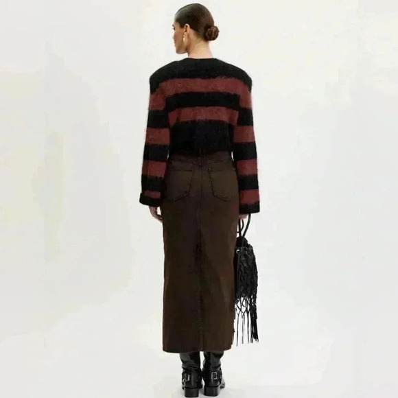 Gestuz Jamilla Long Denim Bitter Chocolate Skirt Size EU 44 US 12 - Picture 3 of 14